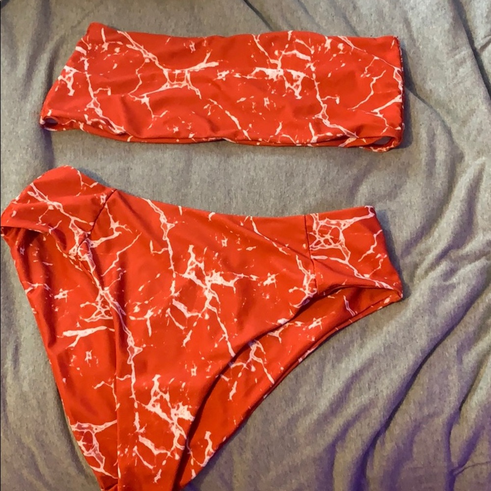 high waisted red marble bikini